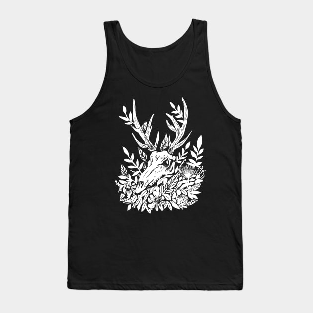 Memento Mori Deer Skull & Foliage Witchy Dark Mori Gothic Punk Tank Top by LunaElizabeth